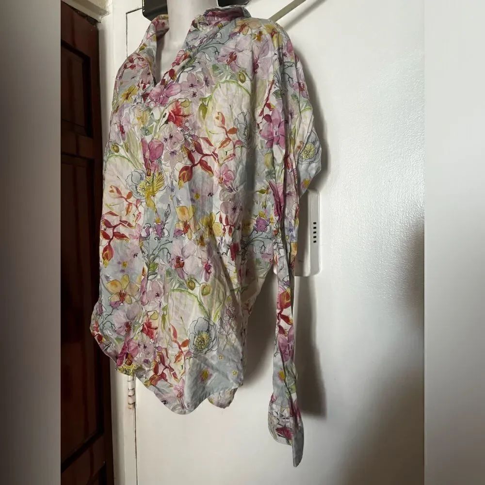 Garnish floral dress suit shirt button down top Easter blouse